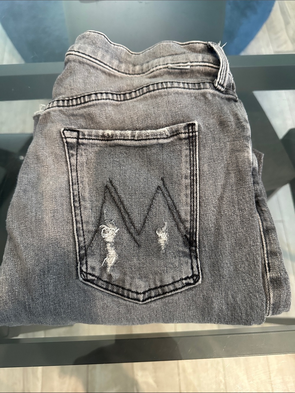 MOTHER Women's Skinny Grey Distressed Jeans